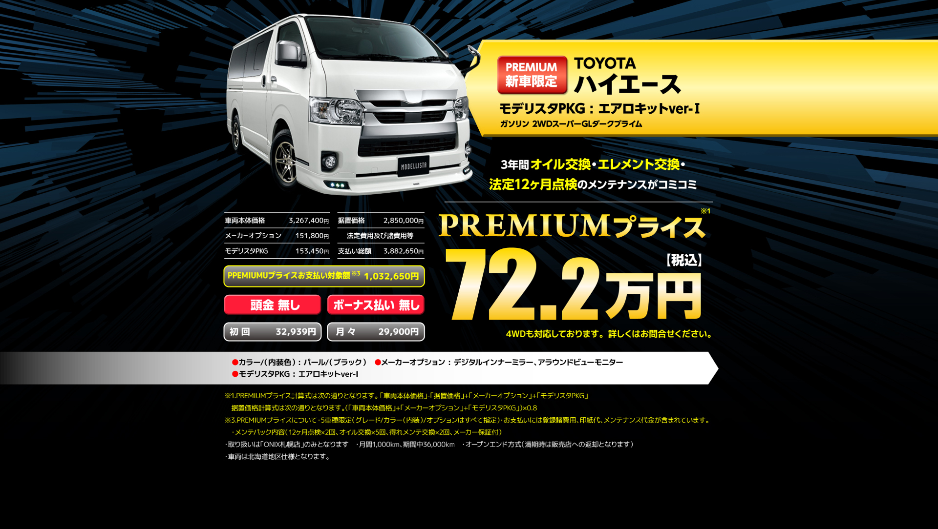 トヨタ、ハイエース、モデリスタPKGエアロキットver-1、プレミアムプライス72.2万円