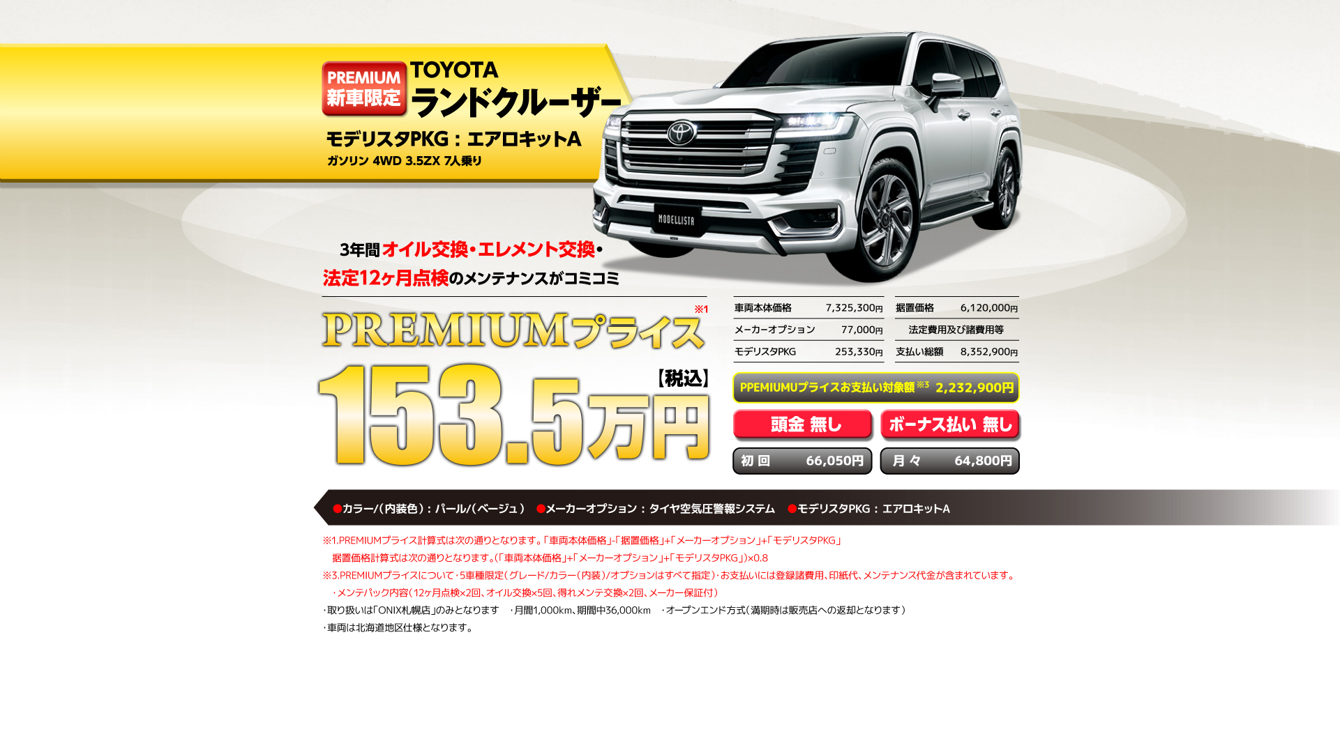 トヨタ、ランドクルーザー、モデリスタPKGエアロキットA、プレミアムプライス153.5万円